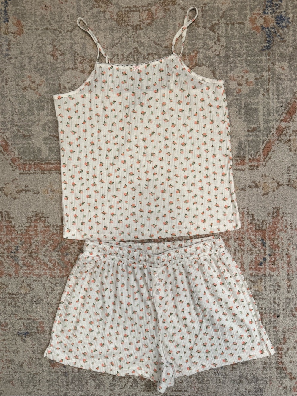 Better Together Floral Ribbed Pajama Set Cami Tank & Shorts Size L